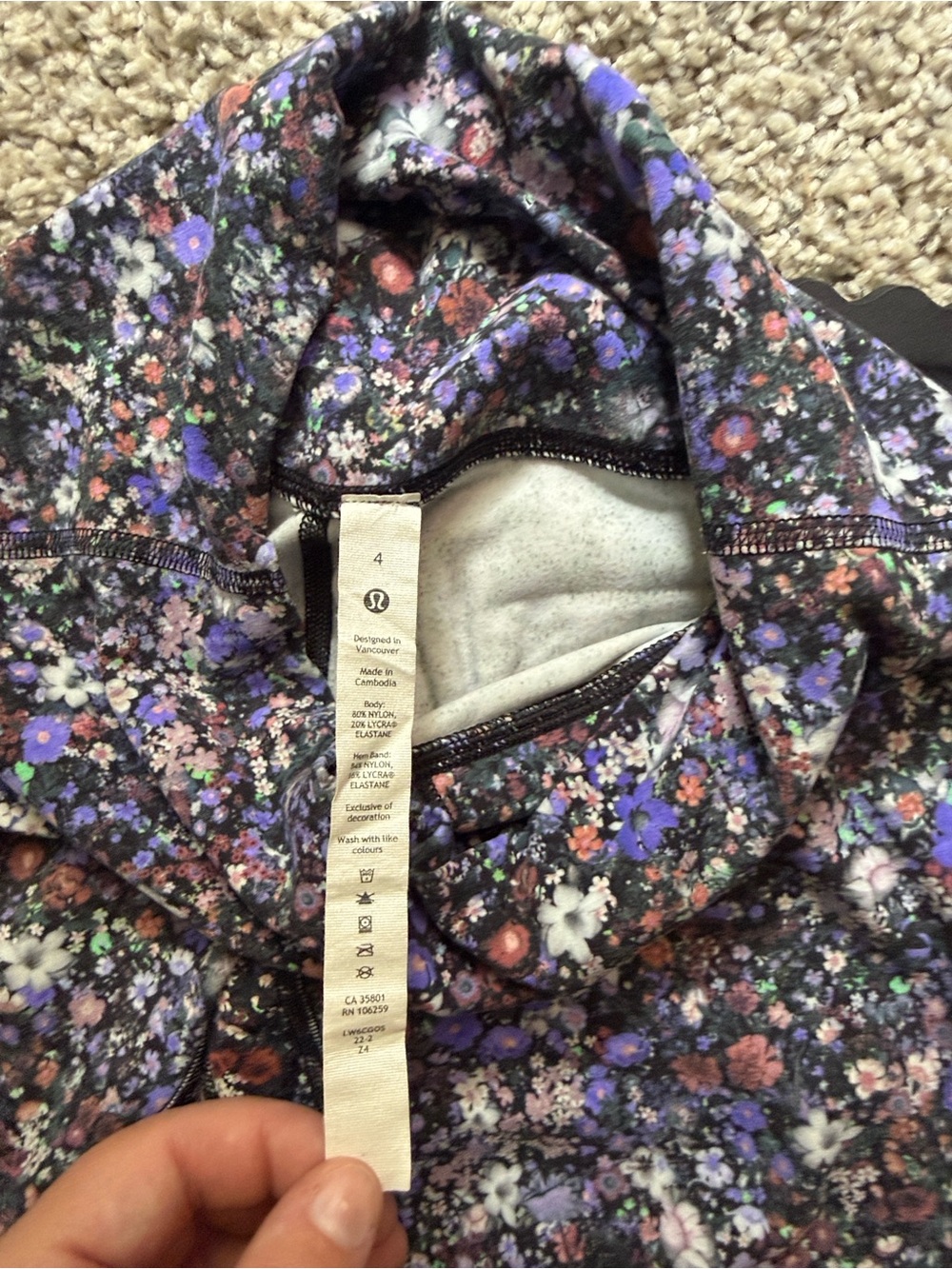 Lululemon Floral Print Leggings with Black Waistband - Picture 3 of 6